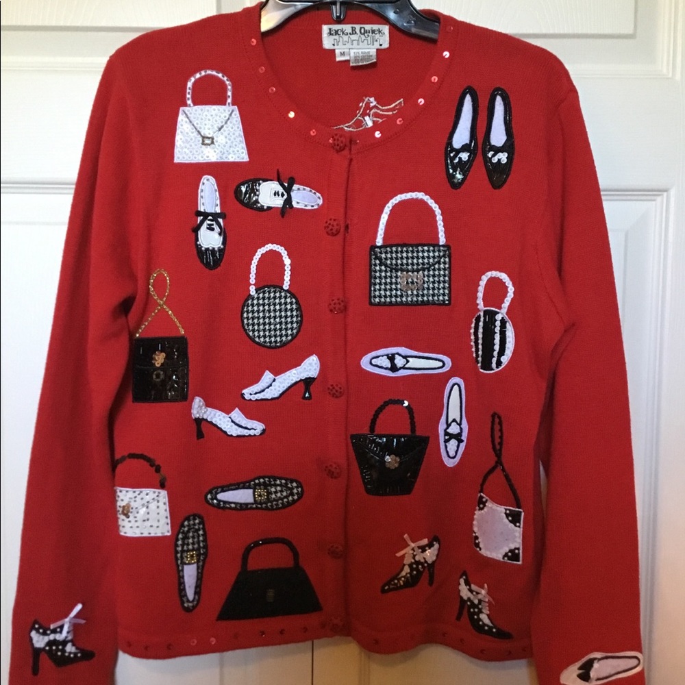 JACK B. QUICK Purses & Shoes Fun Red Cardigan Sz M